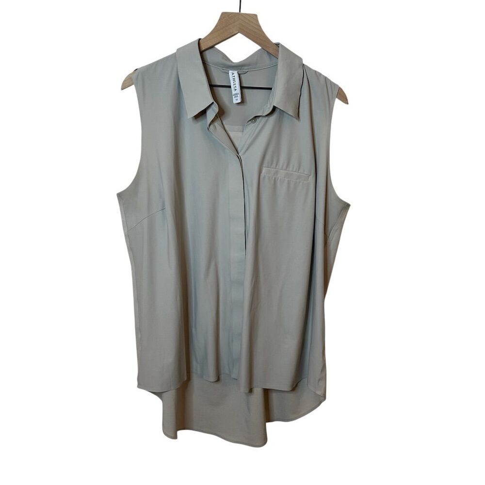 Athleta Gray Sleeveless Button Up Tank Top Size 1X Casual Hi-Low Hem